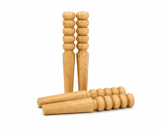 Handmade solid oak wood furniture legs with tapered turned ball design for sofas, couches, consoles, cabinets and living room furniture.