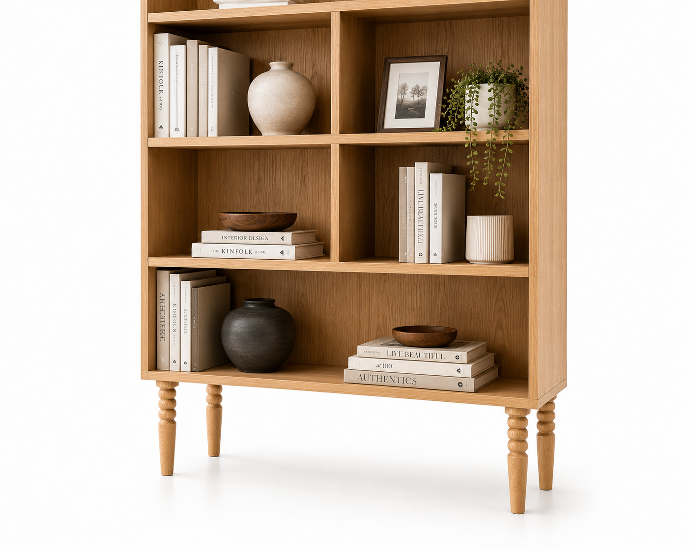 Handmade solid oak wood furniture legs with tapered turned ball design for sofas, couches, consoles, cabinets and living room furniture.