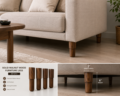 Set of 4 solid wood furniture legs with mounting hardware for sofas, beds and cabinets